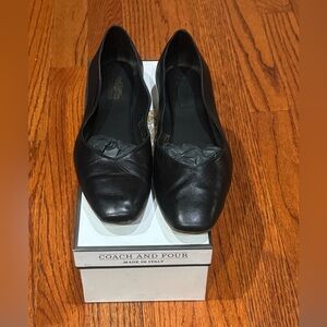 Coach And Four Women's 7.5 Black Leather Made in Italy Square Toe Avio Flats